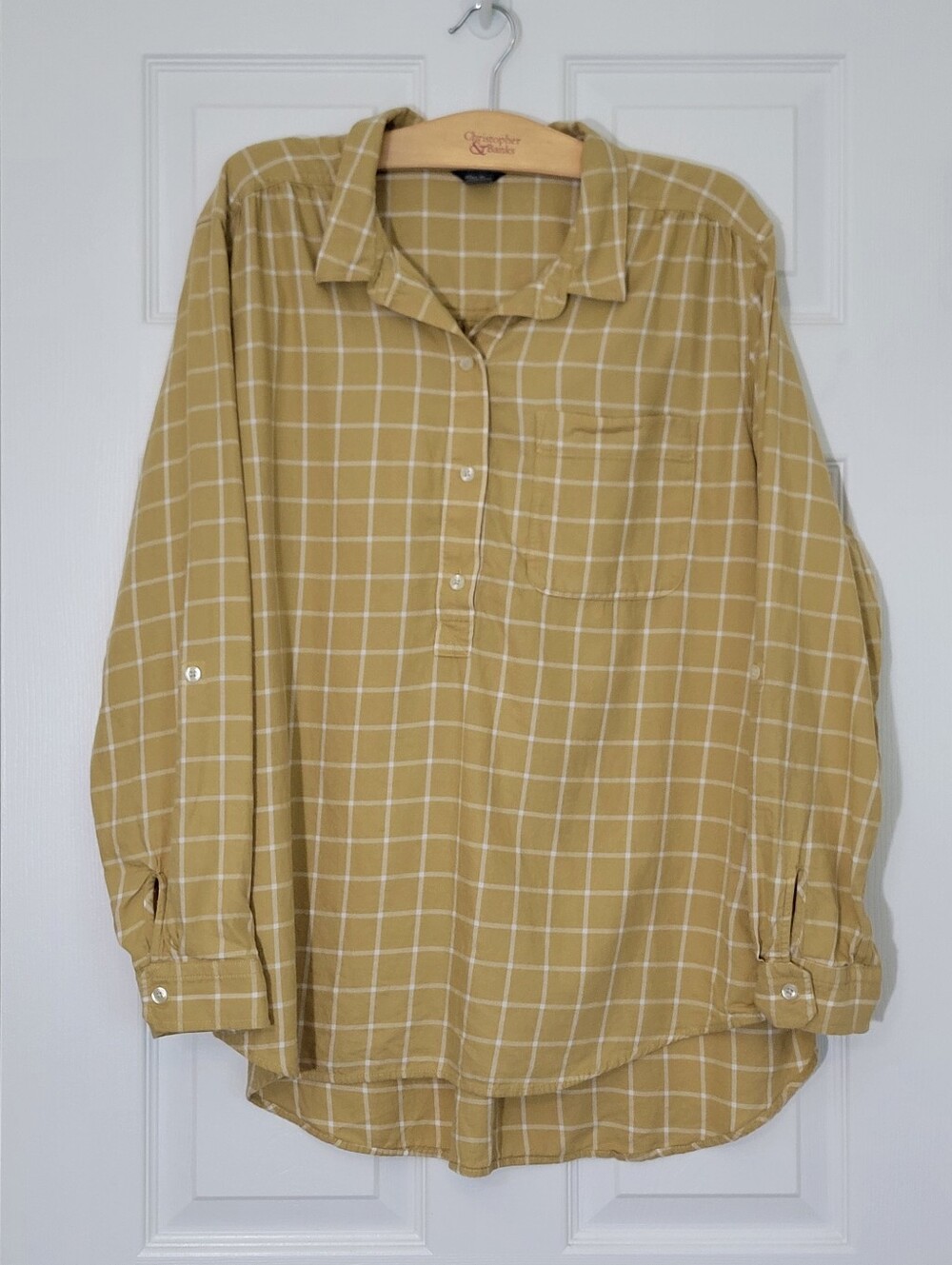 Eddie Bauer Mustard Yellow Roll Tab Sleeve Top Plus Size 2x